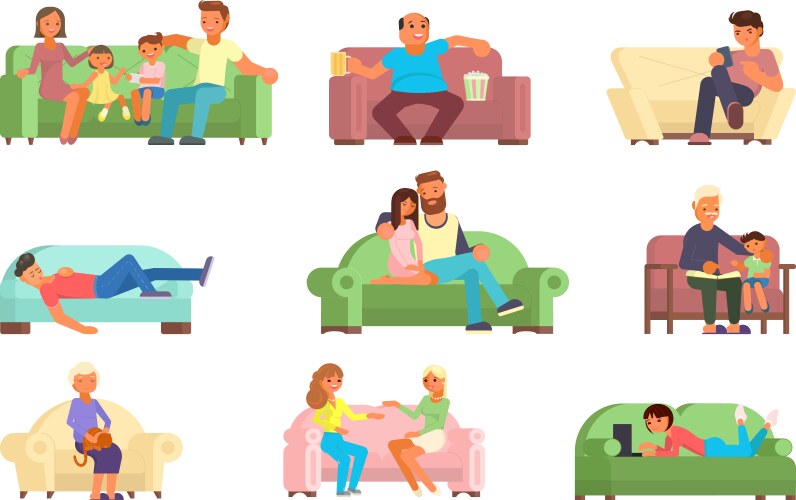 People on sofa flat style vector image