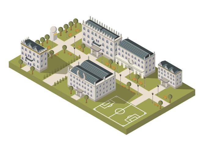 Isometric university campus concept vector image