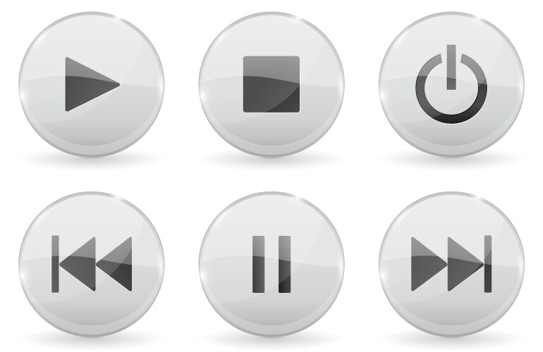 Media glass buttons white audio or video shiny 3d vector image