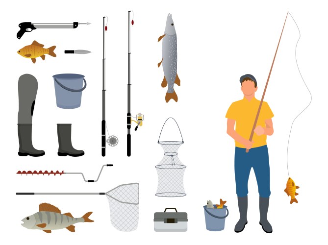 Fisherman with rod and catch vector image