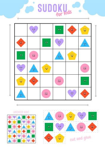 Sudoku for kids with various cute geometric vector image