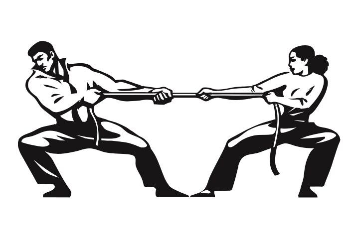 tug of war man and woman are pulling rope vector image