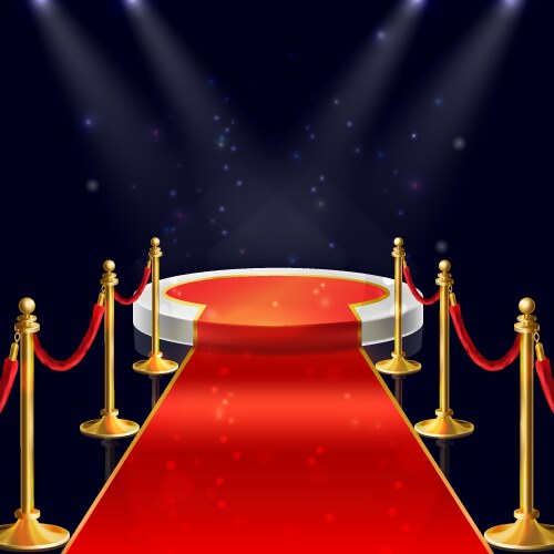 Podium with red carpet ropes stanchions vector image