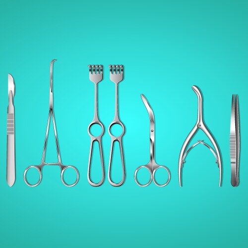 Surgeon instruments on blue background vector image