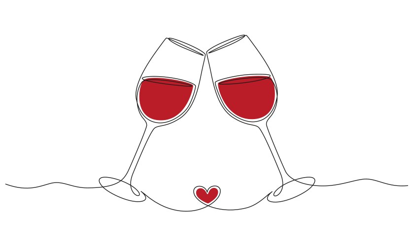 Continuous one line drawing cheers two glasses vector image