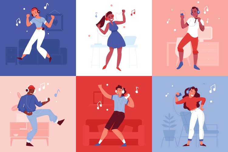 Dancing people with headphones design concept vector image