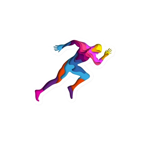 Paper cut shape sports man running 3d origami vector image