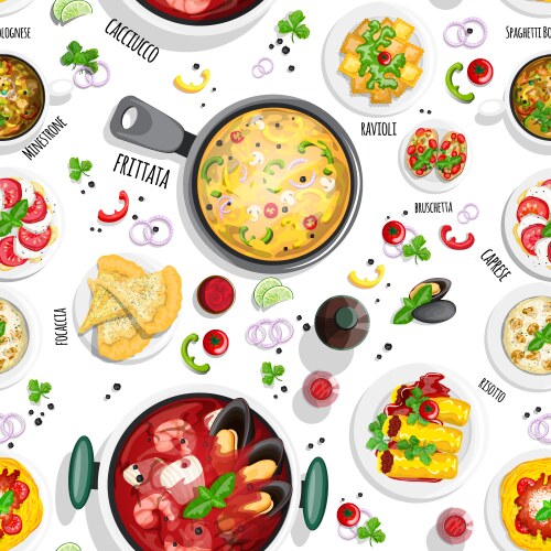 Collection of italian food top view iluustrations vector image