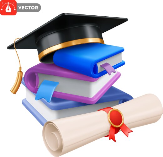 Square academic hat books and rolled diploma vector image