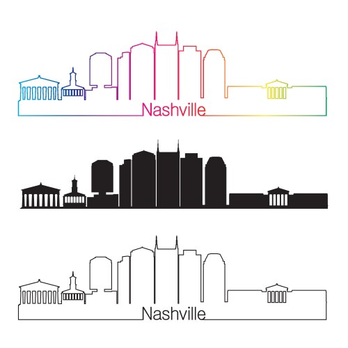 Nashville skyline linear style with rainbow vector image