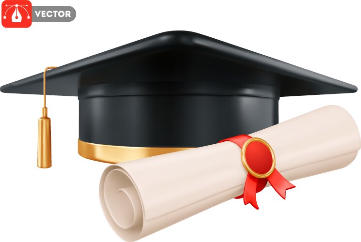 Square academic hat and rolled diploma vector image