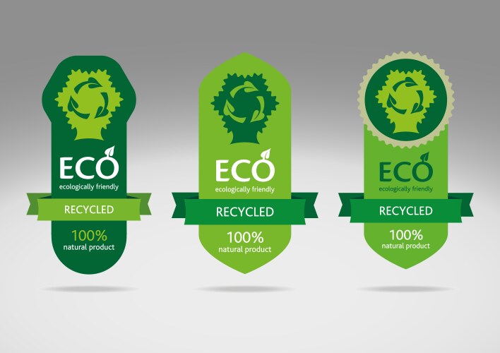 Green recycle label banners vector image