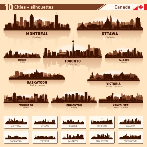 City skyline set canada silhouettes vector image