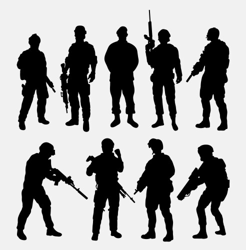 Soldier military with weapon pose silhouette vector image