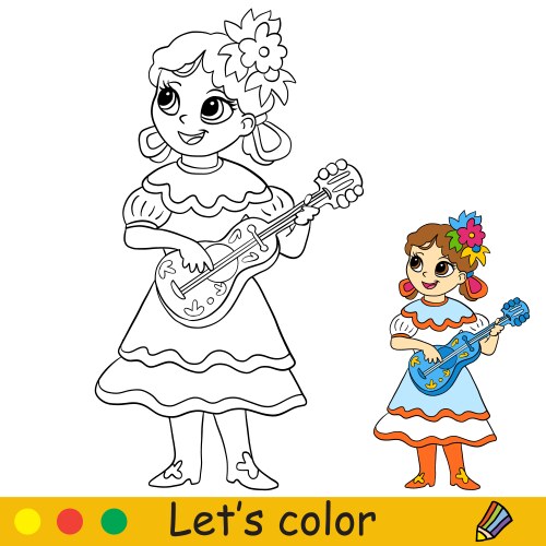 halloween kids coloring with template mexican girl vector image