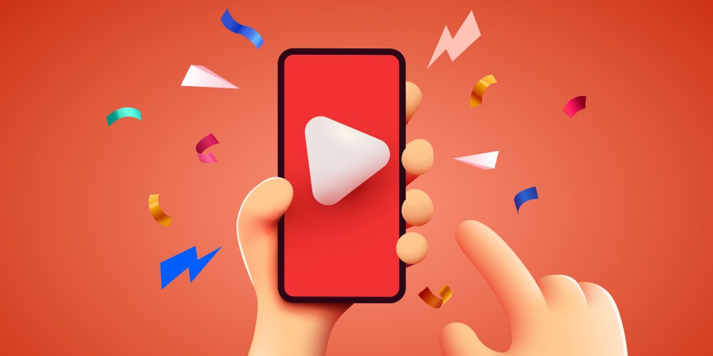 Hand holding phone with video player vector image