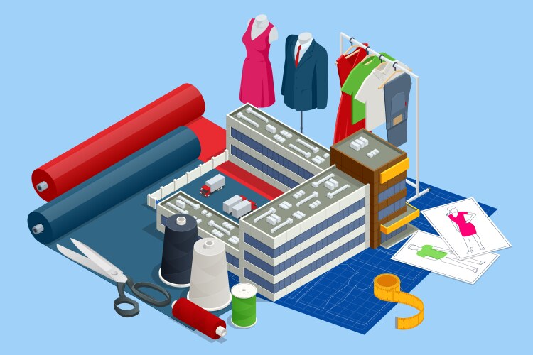 Isometric sewing workshop collection textile vector image