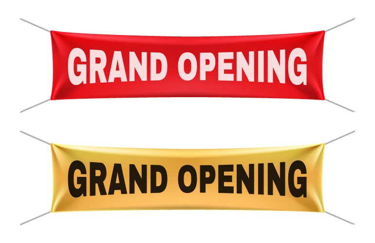 Grand opening banners gold red realistic vector image