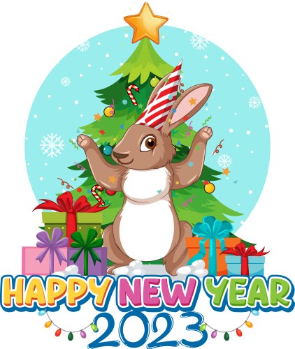 Happy new year banner design with cute rabbit vector image