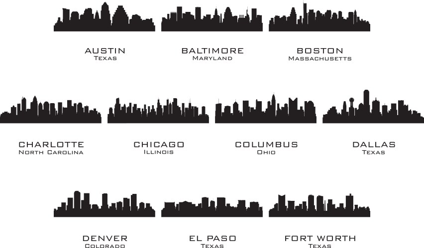 silhouettes of the usa cities 1 vector image