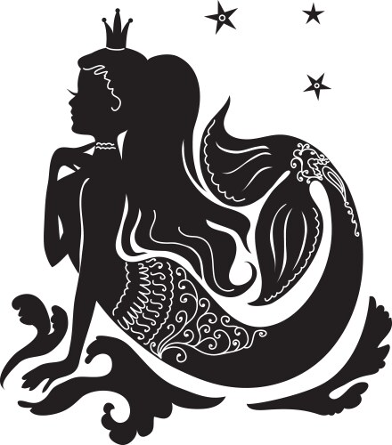 silhouette mermaid sitting on the stone vector image