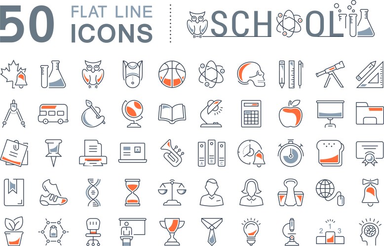 set flat line icons school vector image