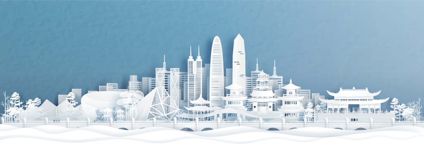 Panorama view shenzhen skyline with world famou vector image