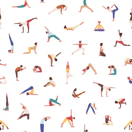 People exercising yoga seamless pattern vector image