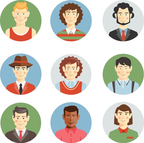 Boys and men faces icons in flat style vector image