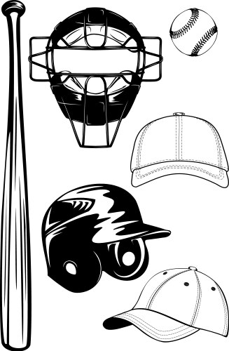 helmet bat cap ball mask set vector image