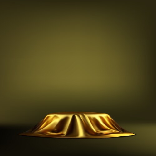 Round product podium covered golden fabric drapery vector image