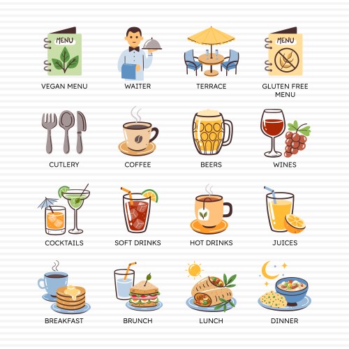 Colorful restaurant icons drinks set 2 of 4 vector image