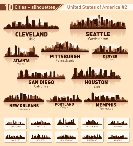 Skyline city set 10 cities of usa 2 vector image