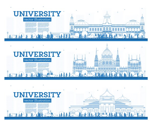 outline set university campus study banners vector image