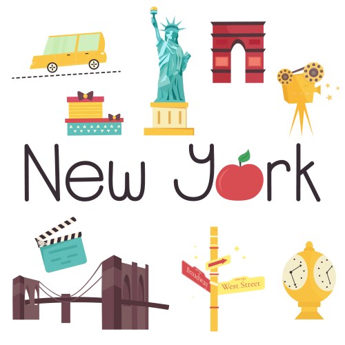 Set of famous new york attractions and symbols vector image