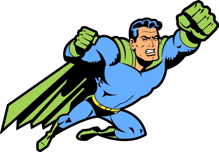 Flying superhero with clenched fist vector image