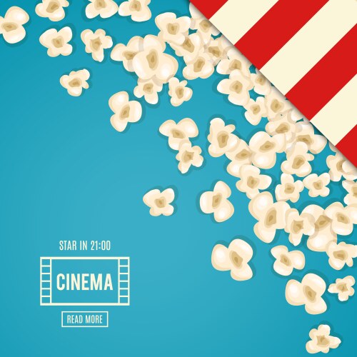 Heap popcorn for movie lies on blue background vector image