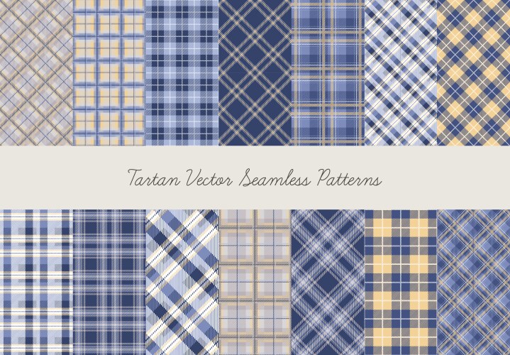 Tartan seamless patterns in blue-yellow colors vector image