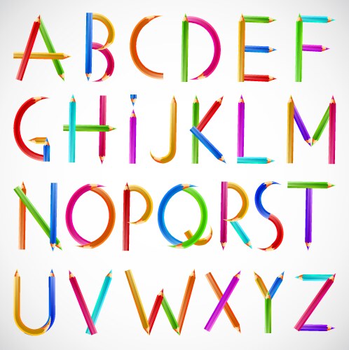 Colorful alphabet of pencils vector image