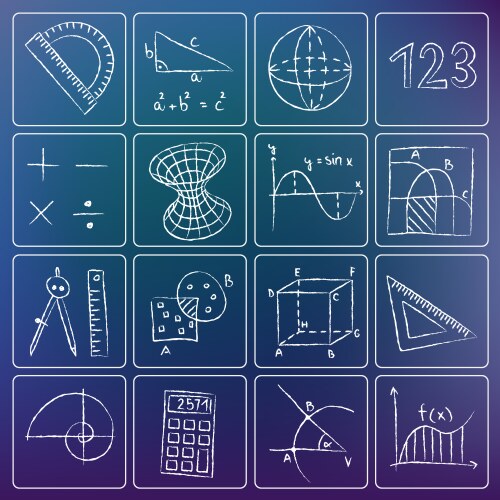 Math icons chalky doodles vector image