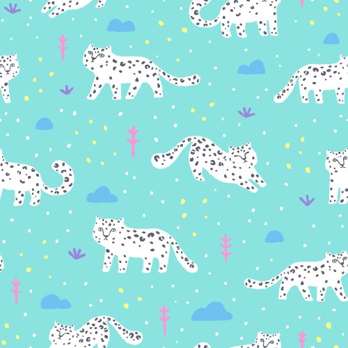 Cute funny snow leopard seamless pattern vector image