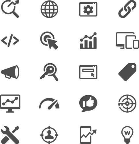 Search engine optimization glyph icons vector image