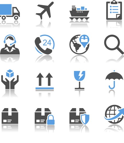 Logistics and shipping icons reflection vector image