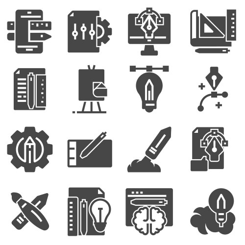 Flat gray creative process icons set vector image