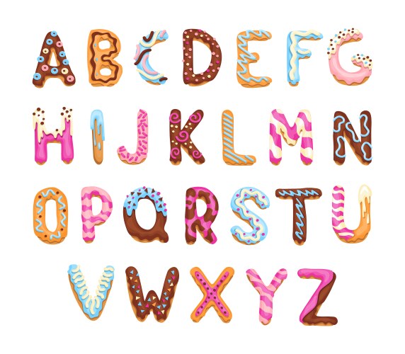 Cartoon alphabet cookies font letters vector image