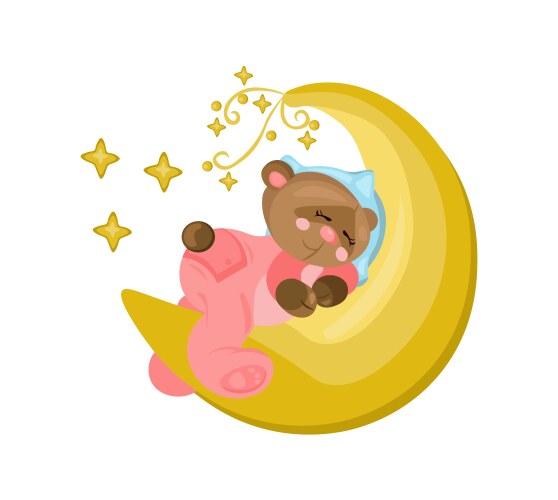 Good night card with teddy bear sleeping vector image