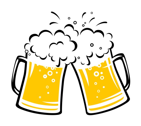 Two hand drawn clinking beer mugs with foam vector image