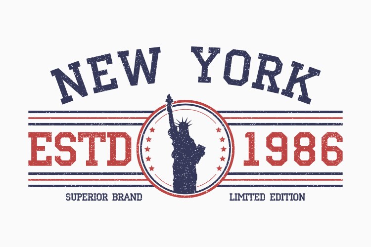 New york slogan t-shirt typography with liberty vector image