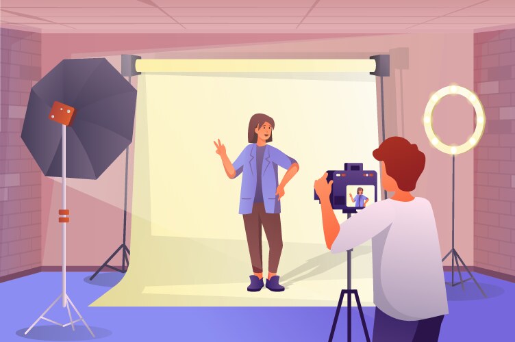 photo studio interior concept in flat cartoon vector image