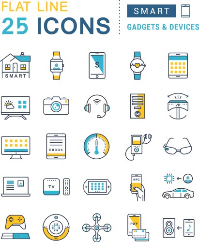 Set flat line icons smart device vector image